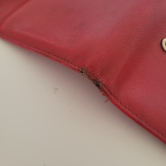 PRADA Authentic Leather Logo Wallet Pink Saffiano Trifold Compact Card Bill - Picture 12 of 16